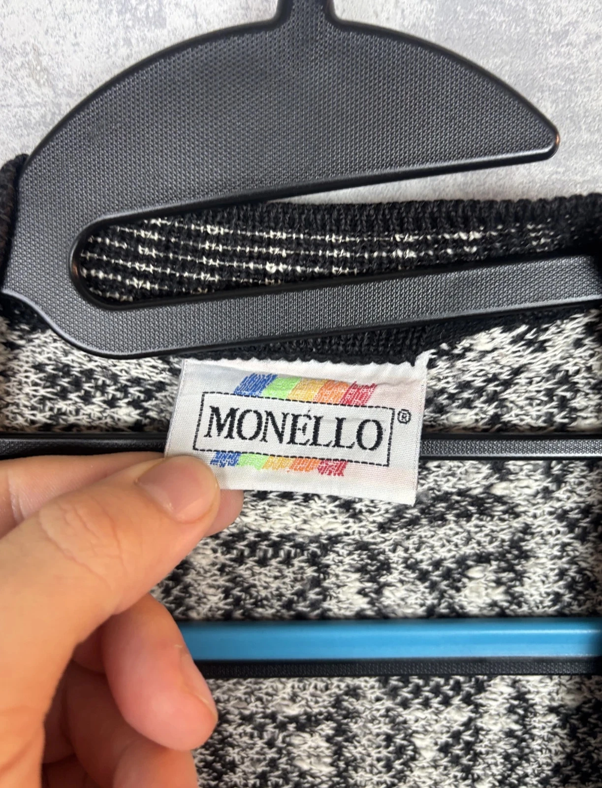 Vintage Monello cardigan Coogi style black beige / 3D geometric pattern cotton, size L – photo 6